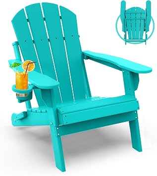 GREENVINES Folding-Adirondack-Chair, HDPE All Weather, Aqua