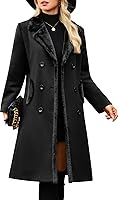 UMIPUBO Women's Double Breasted Pea Coat Winter Trench Coat Faux Fur Collar Warm Slim Fit Mid-Long Outwear