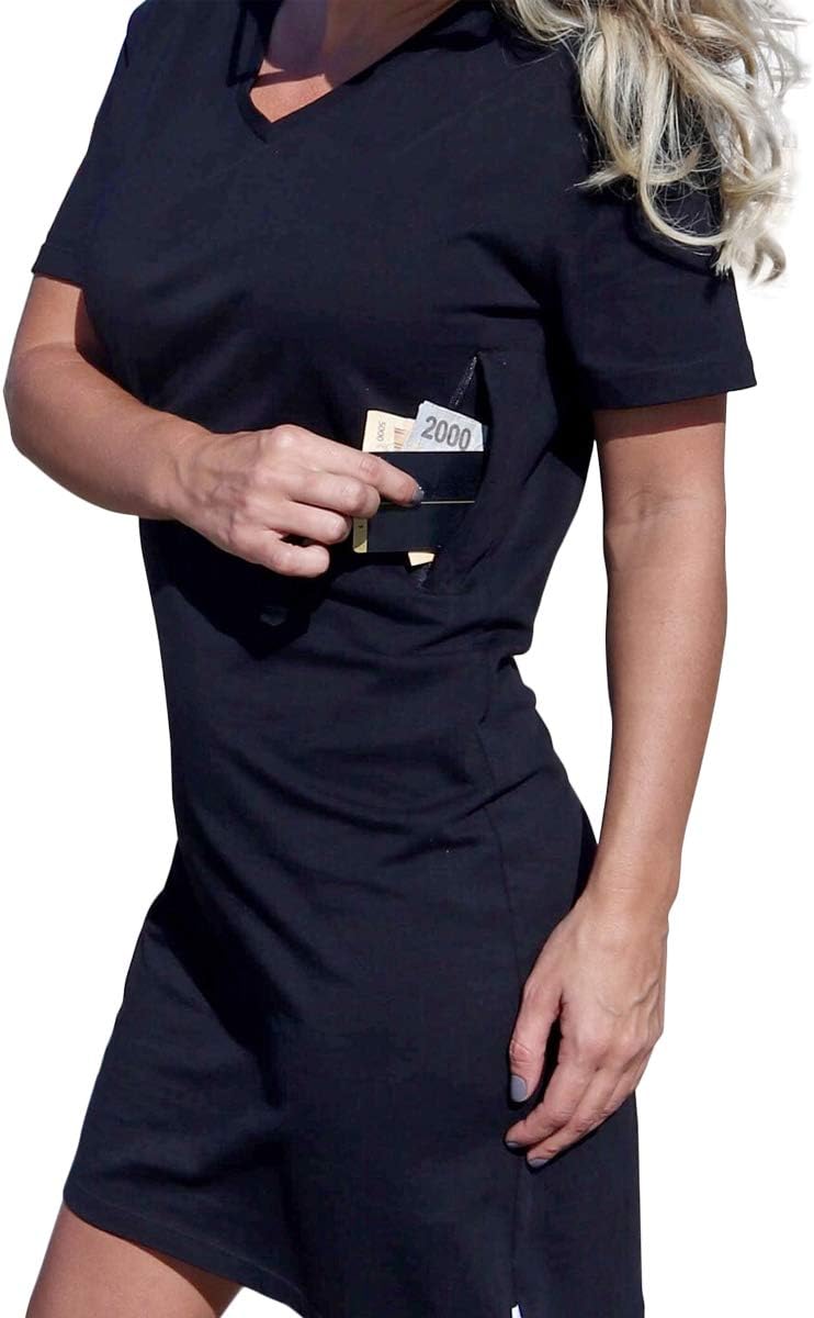 Clever Travel CompanionPickpocket Proof T-Shirt Dress with 2 Hidden Zipper Pockets - Pullovers Tshirt Tunic Dress for Women