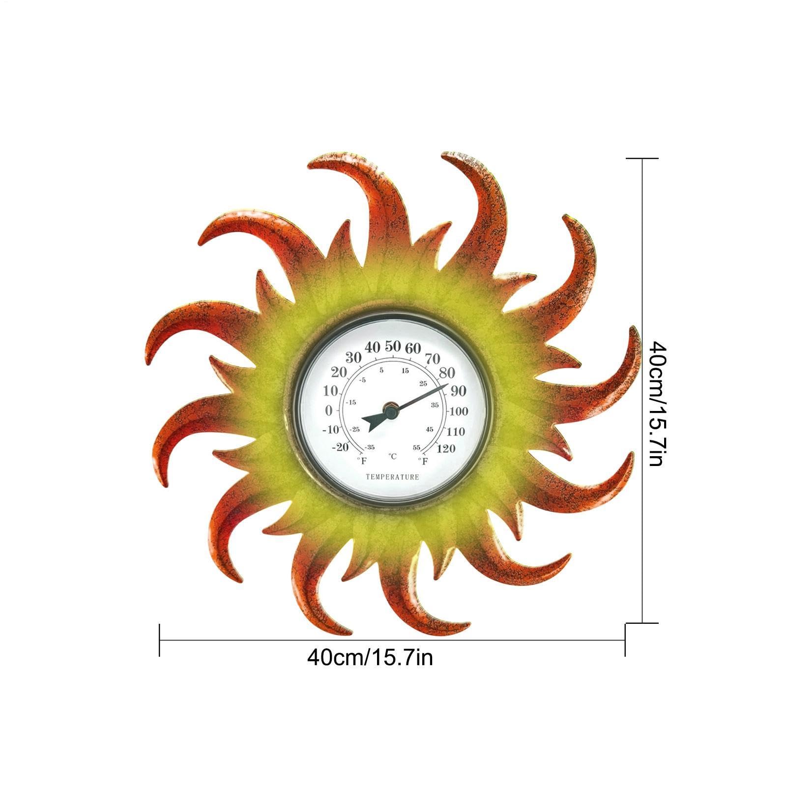 Termometro esterno – 40 x 40 x 4 cm ferro | termometro da giardino a forma | di sole | misuratore di temperatura per giardino, terrazza, decorazione della casa e monitoraggio delle intemperie