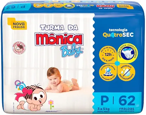 Como Economizar na Compra de Fraldas Sem Abrir Mão da Qualidade Fralda Turma da Mônica Baby Mega P 62 Unidades