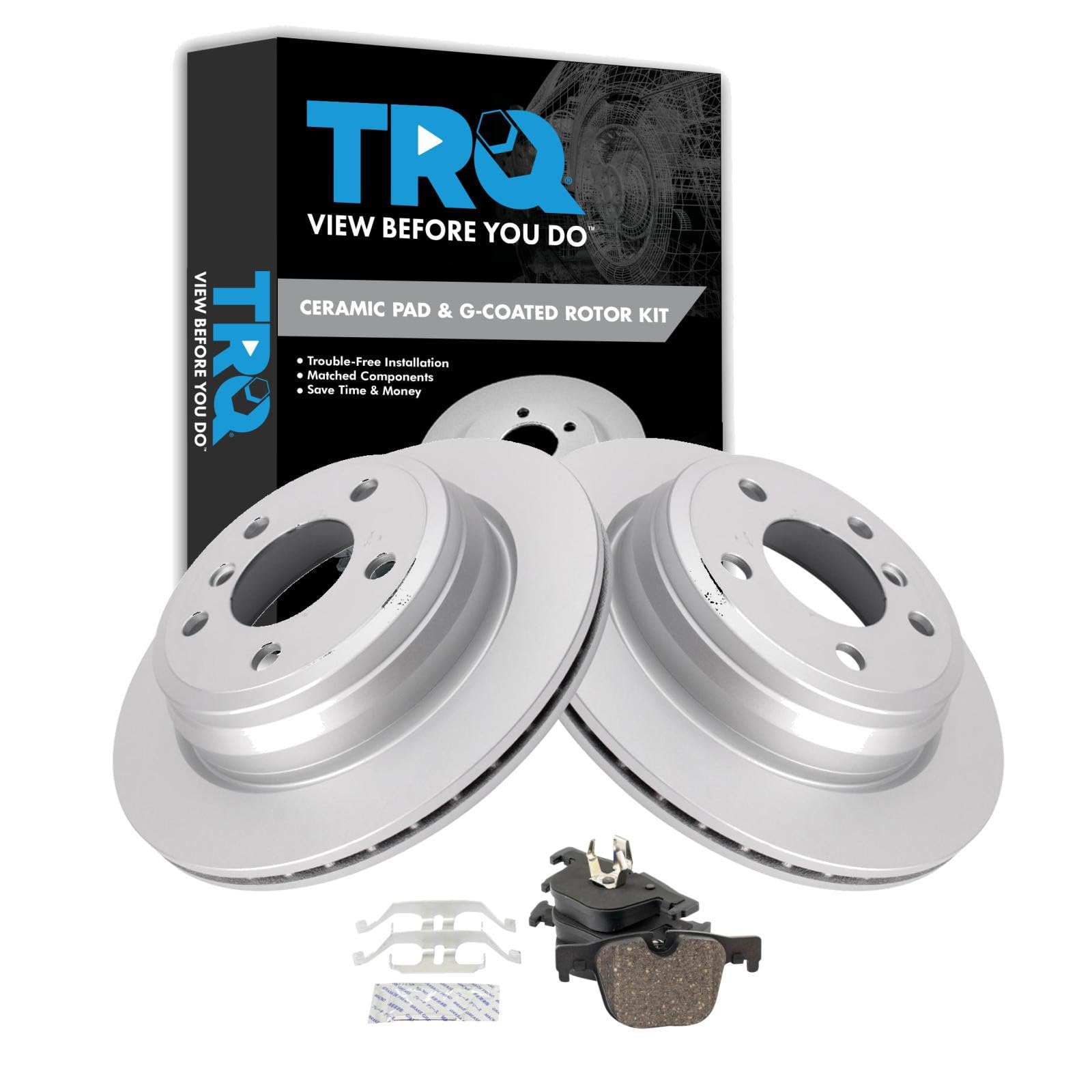 TRQ Rear Brake Pad and Rotor Set Ceramic G Coated Rotors Compatible with 2016 BMW 328i 328xi 428i 428xi and Gran Coupe 2020 430i 430xi and Gran Coupe