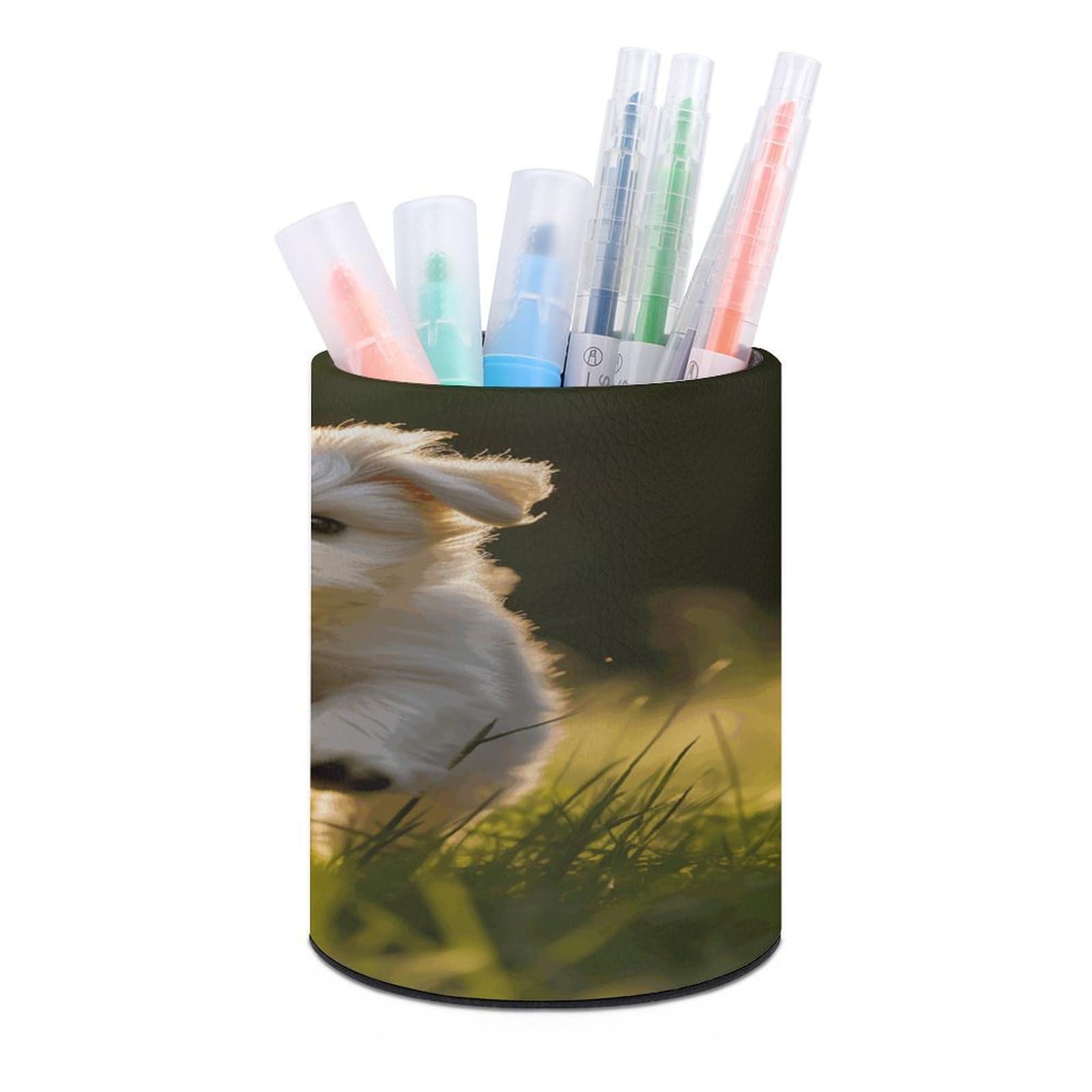 FekiLoot Puppy Crossing The Grass Pen Holder Personalized Desktop Pencil Holders Case Office Accessories Container Box for Round Pen Cup Desktop Organizer Makeup Brush Holder Caddy Storage