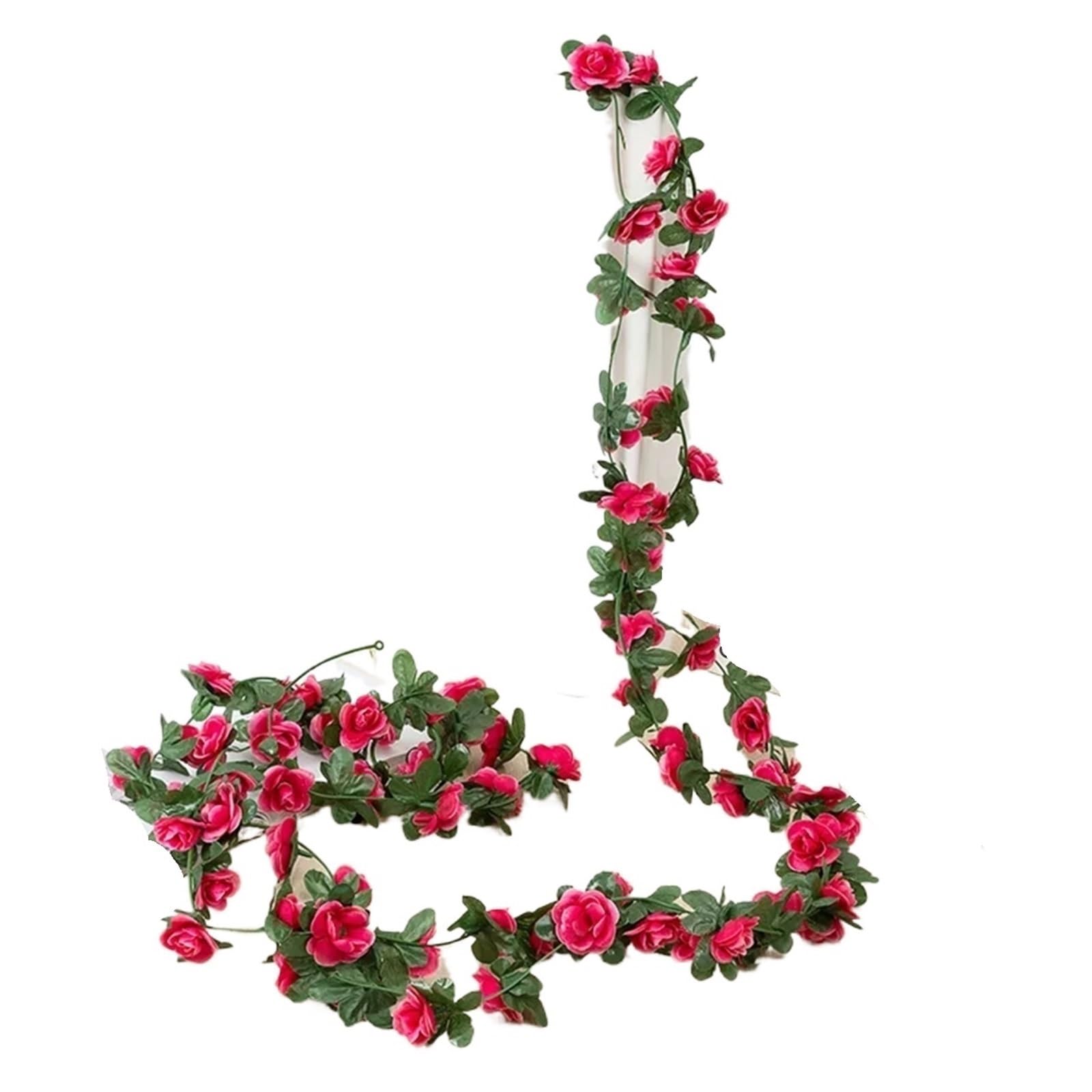 Künstliche Greenery Girlande künstliche Blumen, 2 stücke 2,2 m Vine Garland Pflanzen Hängen for Hochzeit Home Haus for Dekoration(Rose Red)