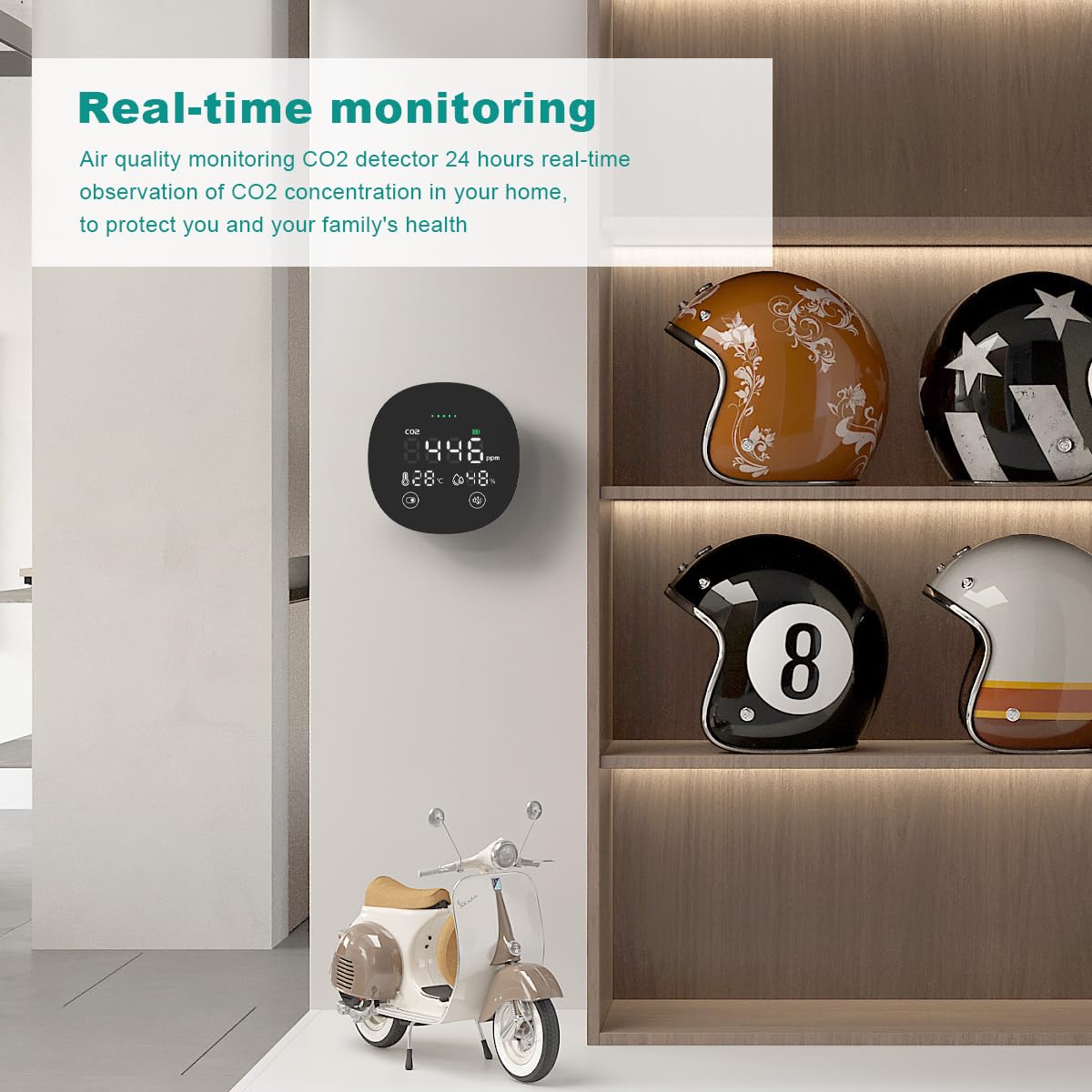 CO2 Messgerät, SPREADTRON 3 In 1 Luftqualitätsmonitor für Temperatur Feuchtigkeit CO2 Monitor mit Digitaler LCD Anzeige und Alarmanlage CO2-Messgerät 400-5000 PPM mit USB Aufladung