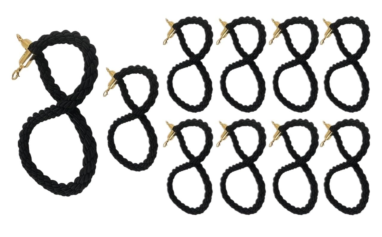 Cuerda trenzada de cáñamo negro for control de multitudes - Cuerda de barrera con mosquetones de acero inoxidable(10 Pack 250cm/98 in)
