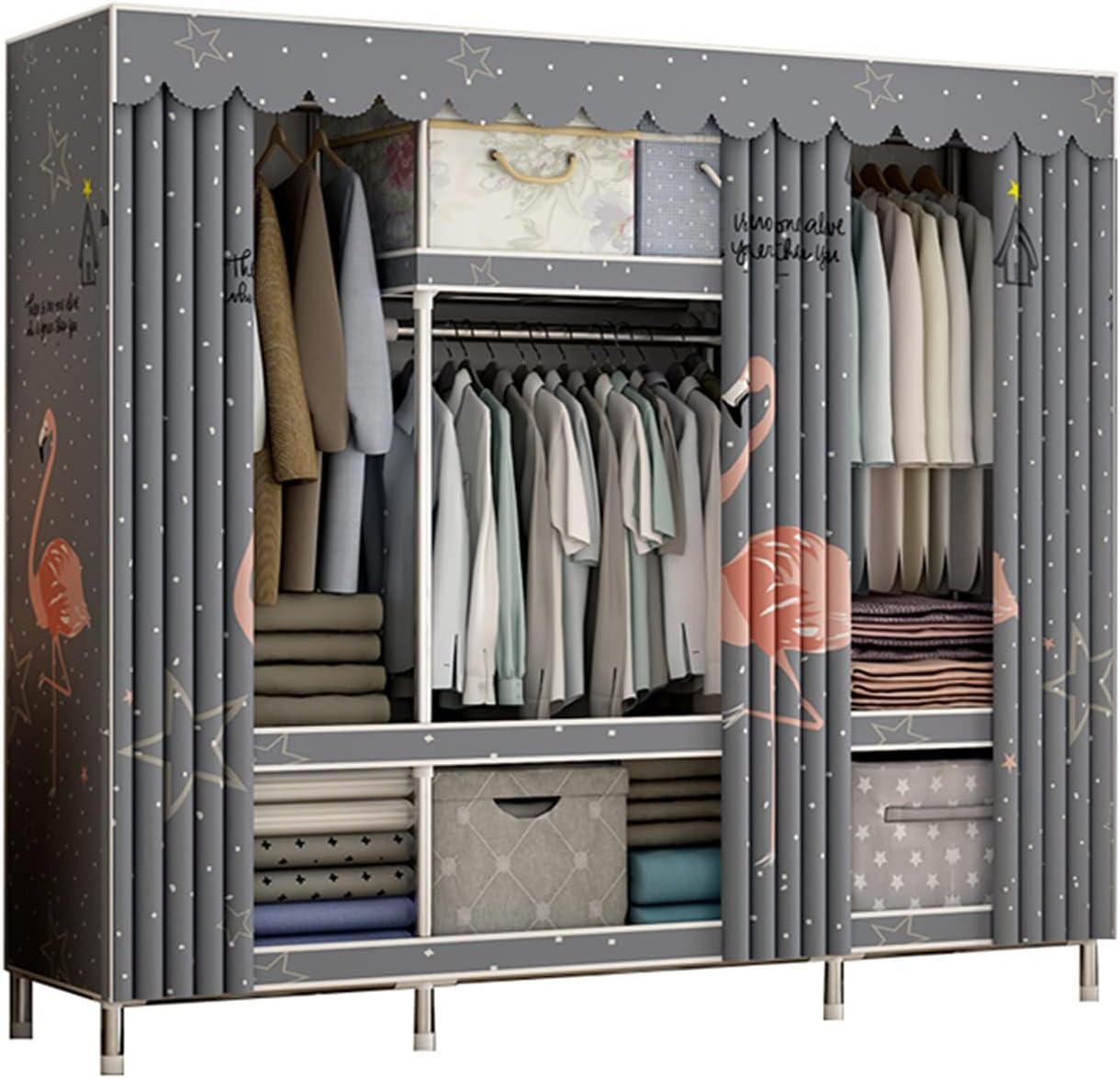 Armadio Pieghevole, armadietto portaoggetti Portatile, scaffale Appendiabiti, Tende sospese, Armadio in Stoffa, Organizer 172 * 45 * 150 cm (Dimensioni: 172 * 45 * 150 cm, Colore: E)