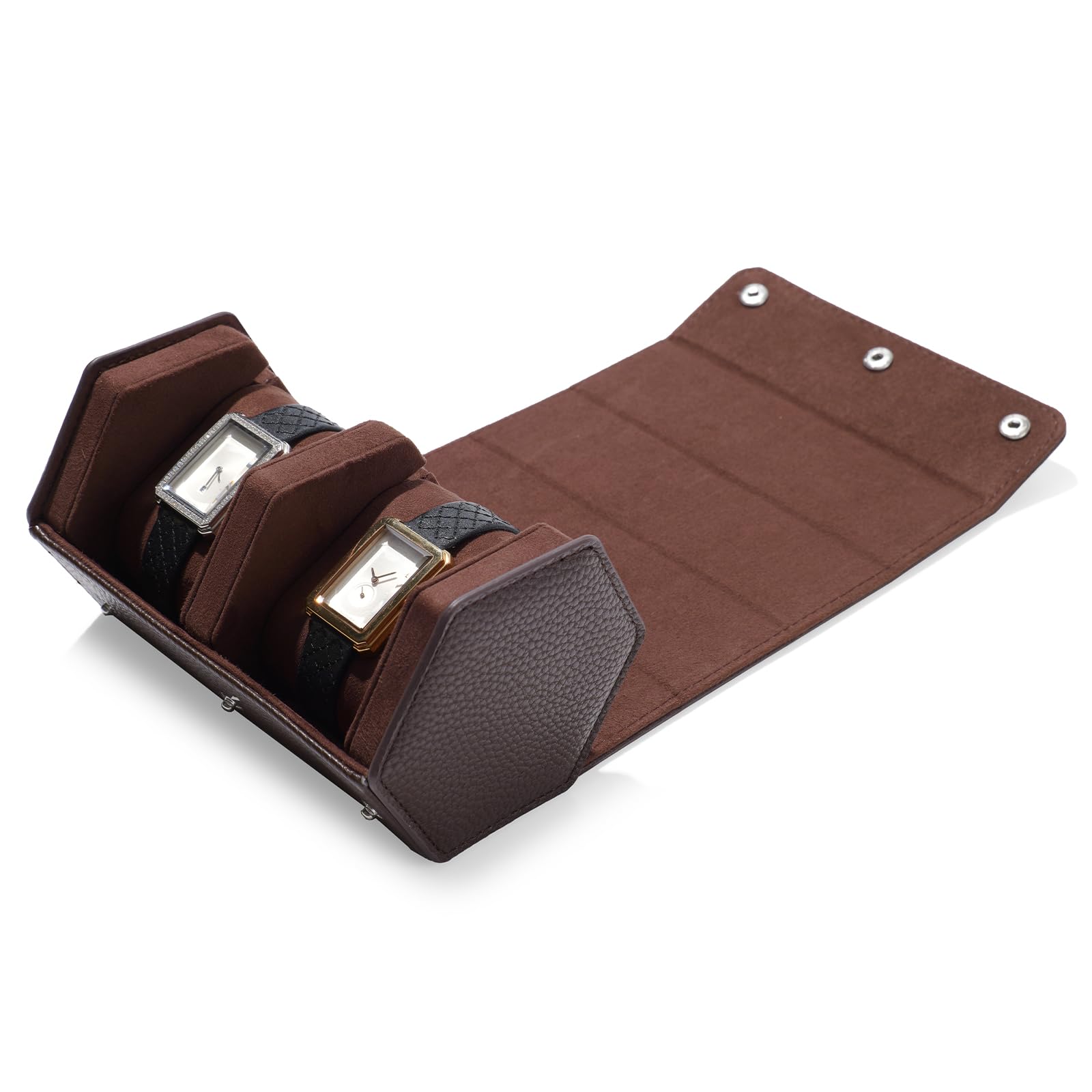 Boîte à Montres de Luxe en Cuir PU, étui de Rangement Hexagonal à 2 emplacements pour Montres, étui de Voyage Enroulable, Coffret Cadeau pour Noël, Anniversaire (Marron)