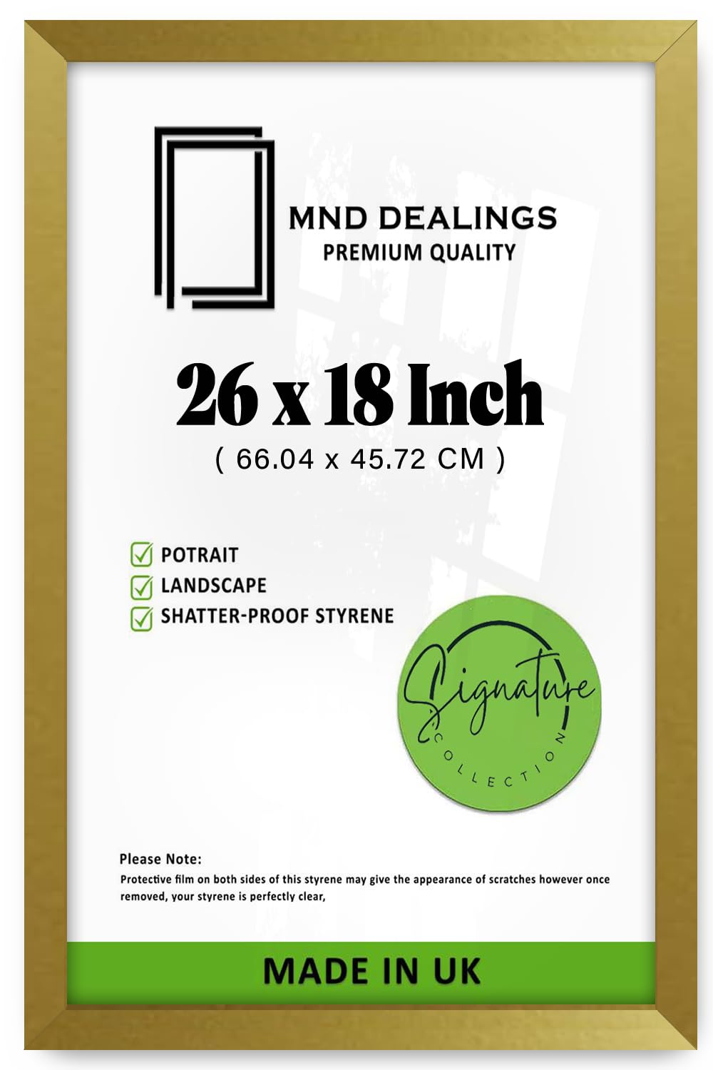 MND Dealings | Exclusive Flat Rectangle (66.04 x 45.72 CM) Poster Frame | Landscape/Portrait Orientation| Gift Wedding, Birthday 26 x 18 [ Gold ]