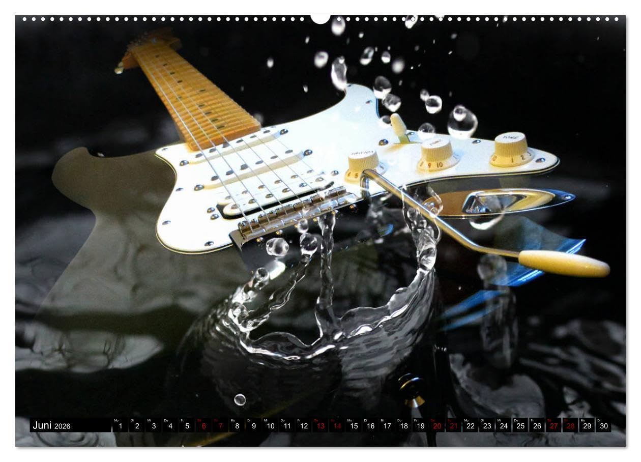 Gitarren im Wasser (hochwertiger Premium Wandkalender 2026 DIN A2 quer), Kunstdruck in Hochglanz: Fantastische, einzigartige Bilder von Gitarren im und unter Wasser (CALVENDO Kunst)