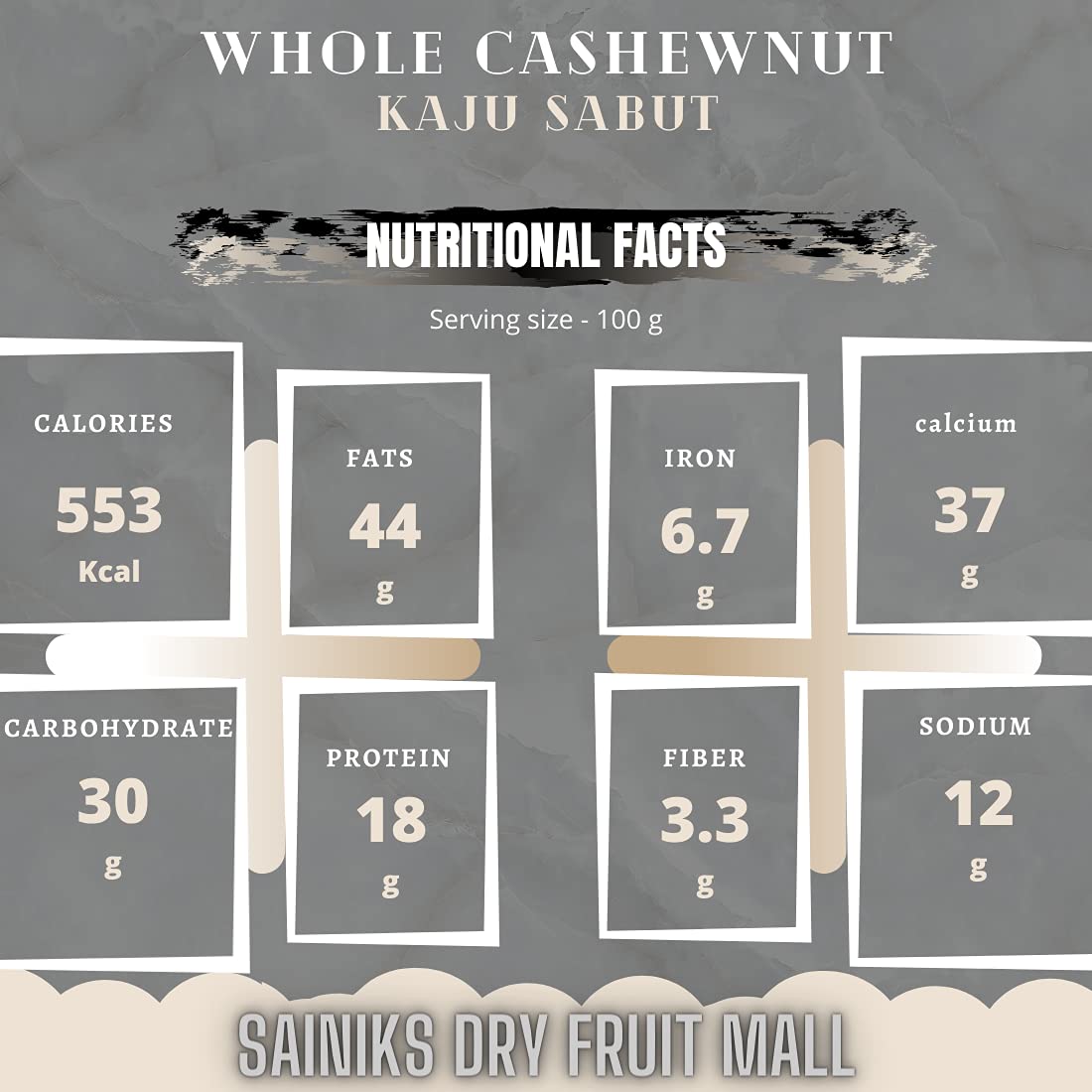 Sainik's Dry Fruit Mall Premium Whole Cashewnut/Kaju Sabit 500-GR Kaju/Cashew W280 2