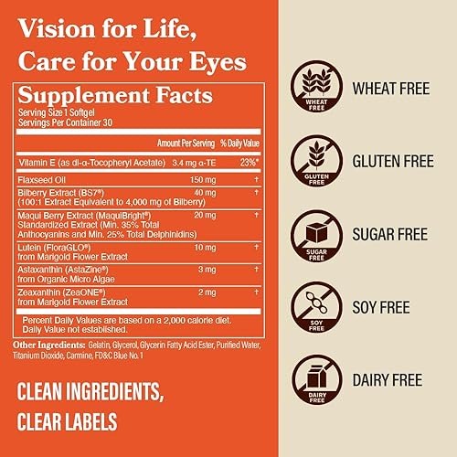 Miniatura 6 de DAIKEN Suplementos de luteína y zeaxantina, fórmula inspirada en AREDS 2 con astaxantina, bayas de maqui, arándano, aceite de linaza y vitamina E,