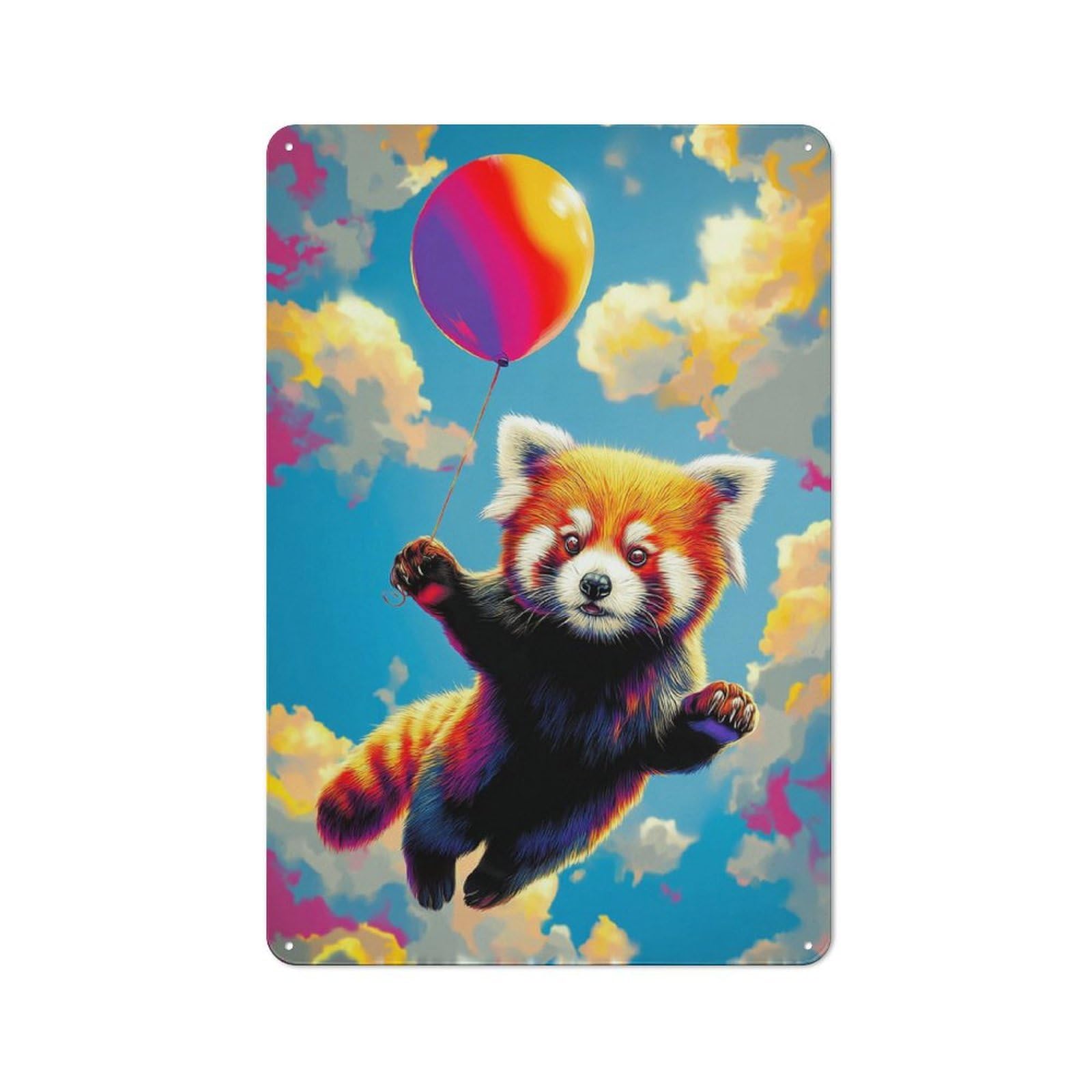 Junmoney Red Panda Balloon Flight Tin Wall Plaque 30X20cm With For Bar Or Restaurant, Housewarming Present For People Styling Bar And Restaurant
