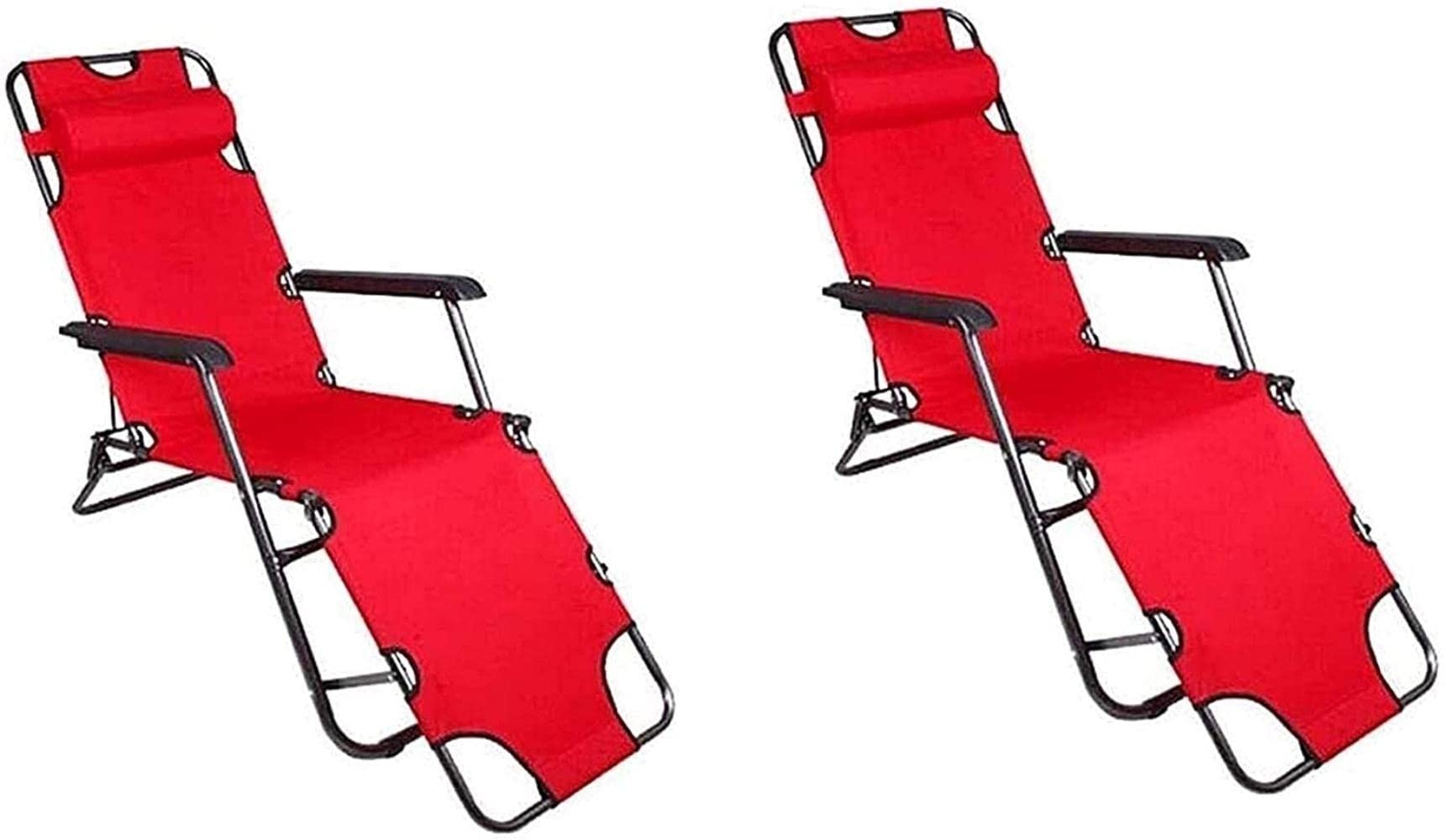Chaise longue pliante rouge en lot de 2 fauteuils de jardin inclinables pour extérieur