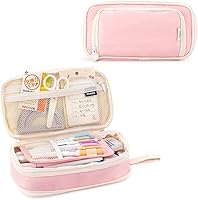 Vista 9 de iSuperb Estuche para lápices de gran capacidad, bolsa portátil para bolígrafos con 2 compartimentos, organizador de bolígrafos verde oscuro