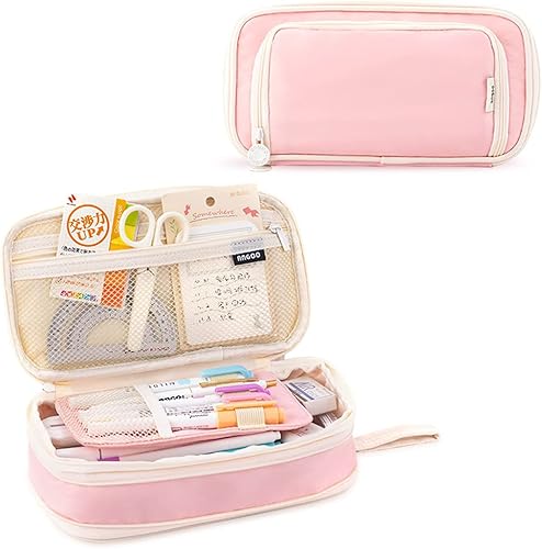 Miniatura 9 de iSuperb Estuche para lápices de gran capacidad, bolsa portátil para bolígrafos con 2 compartimentos, organizador de bolígrafos verde oscuro