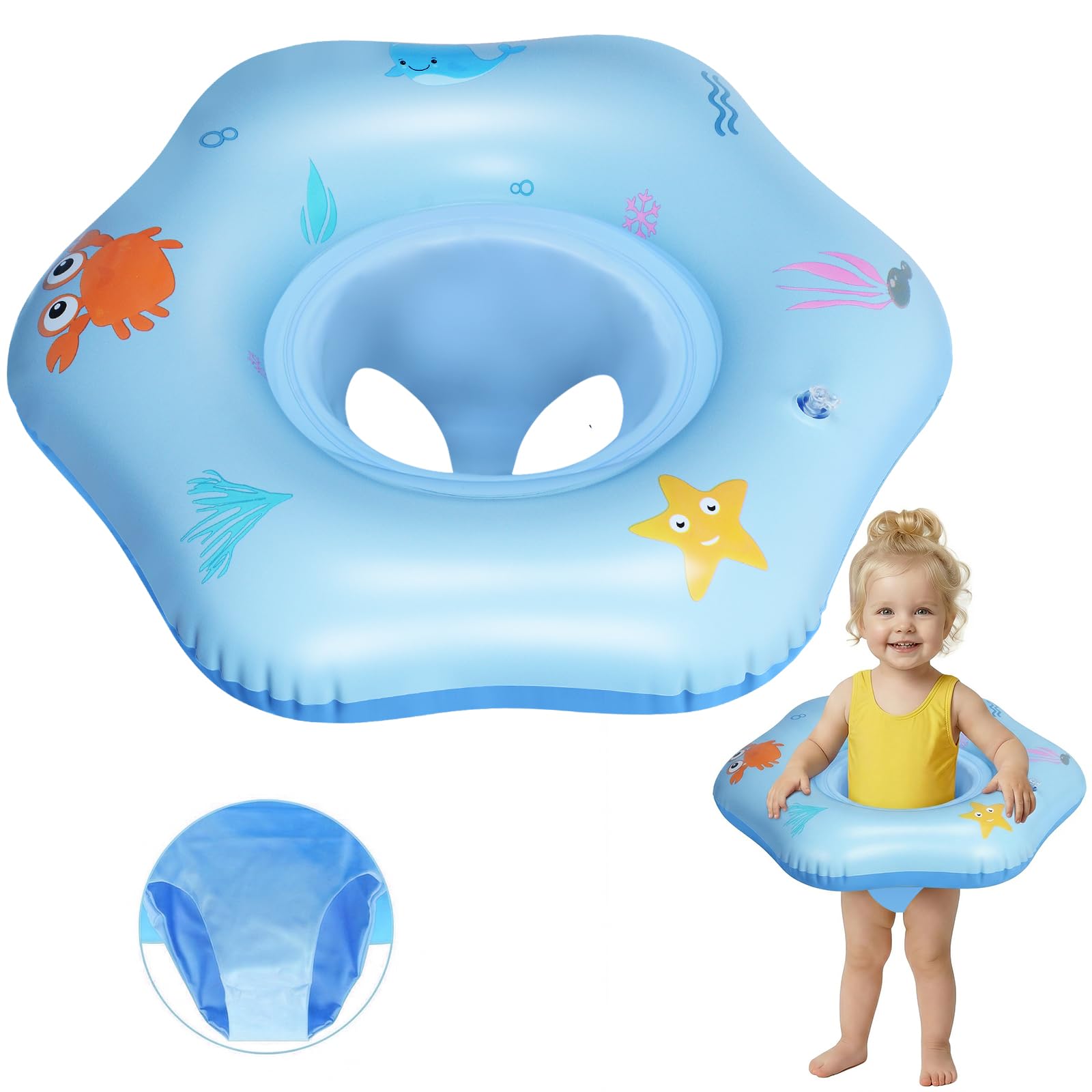 Olycism Baby Swimming Float with Seat – 0.3mm Extra Thick PVC, Inflatable Toddler Pool Ring for 1-3 Years, Durable Baby Swim Float with Repair Patch Kit, Blue