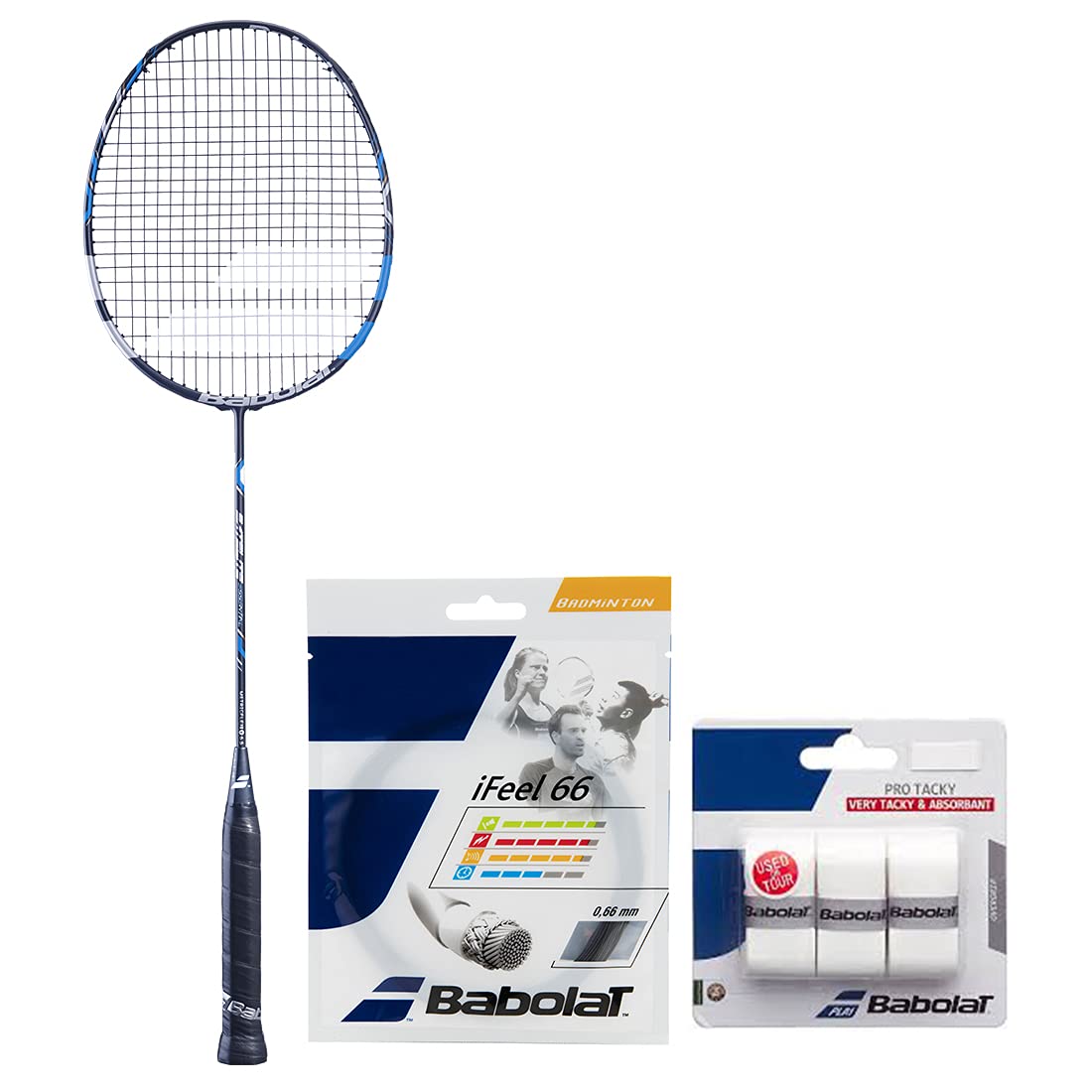 BABOLAT SATELITE ESSENTIAL HIGH MODULAR FULL GRAPHITE UNSTRUNG BADMINTON RACKET WITH I-FEEL 66 STRING 10.2M,0.66MM GAUGE AND PRO TACKY X3 WHITE OVERGRIP PACK OF 3-image-46