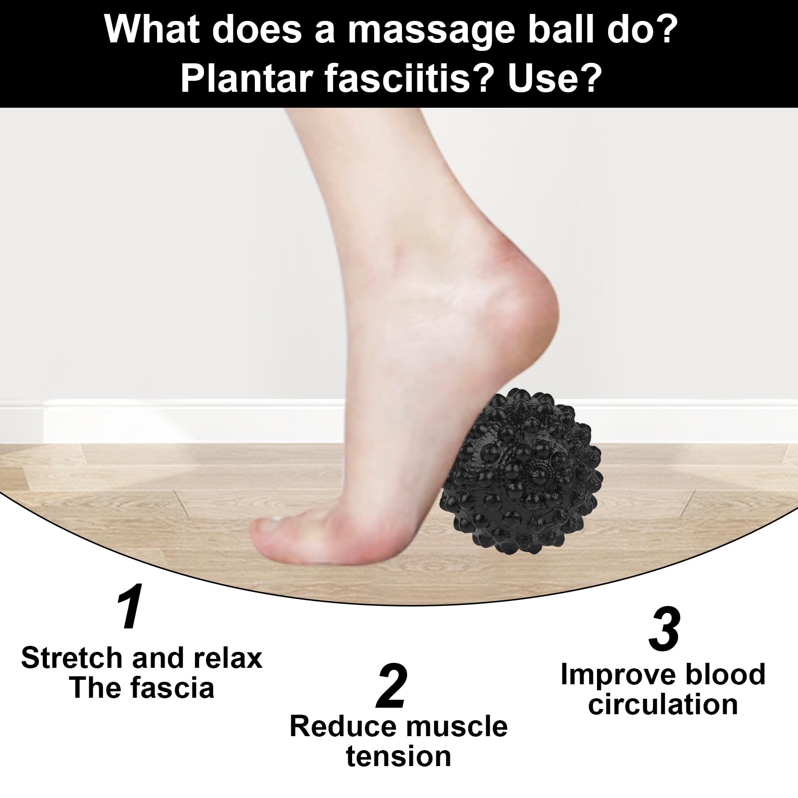 Attelle De Nuit Pour Fasciite Plantaire avec Balle de Massage à Picots Respirante Orthèse Améliorée Soulagement de la Fasciite Plantaire Tendinite d'Achille (Black)