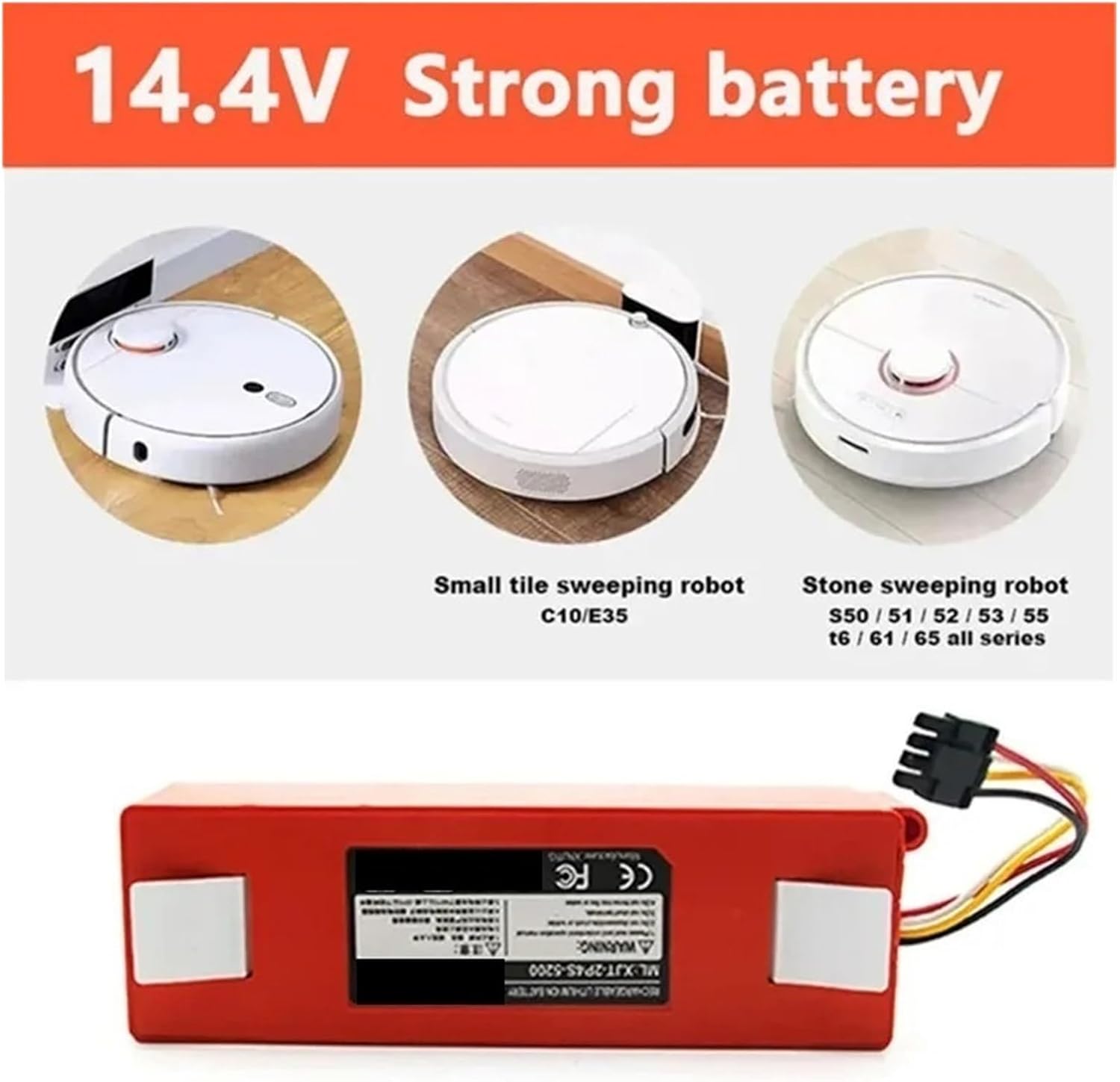 Replacement Battery，Compatible for Roborock, Robotic Vacuum Cleaner, S55, S65, S50, S51, S5 MAX, S6 Parts, 14.4V, 12800mAh(1piece 12800mAh)