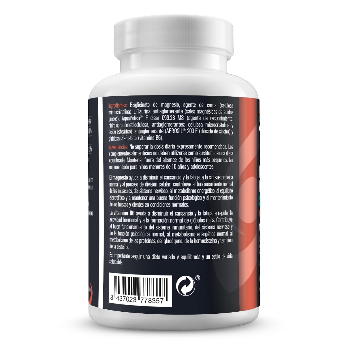 Bisglicinato de Magnesio Synestia con taurina y vitamina B6, suministro 1 a 2 meses, 150 comprimidos, vegano y sin gluten