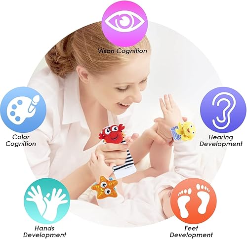 Miniatura 4 de Buscadores de pies y sonajeros de muñeca para bebés juguetes de textura de desarrollo para bebés y bebés calcetines de juguete y sonajero de muñeca