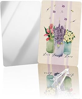 DOME-SPACE 4 Pack Small Unbreakable Shatterproof Stainless Steel Mirror,Watercolor Vase Spring Flowers Tulip Lavender and Jasmine Portable Handheld Vanity Travel Mirror,2 x 3.3 Inches
