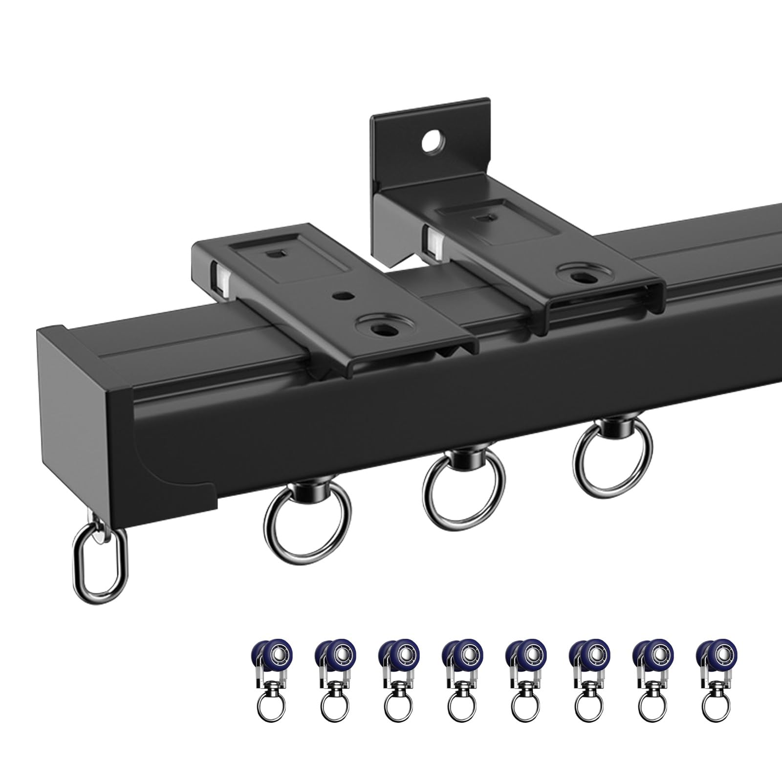 Rails coulissants en aluminium pour rideaux au plafond ou au mur coloris noir 170cm