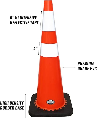 Miniatura 2 de Juego de 24 conos de tráfico de PVC de seguridad naranja RK de 36 pulgadas, base negra con collares reflectantes de 6 pulgadas + 4 pulgadas, base
