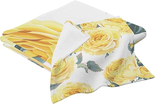 Miniatura 2 de susiyo Juego de toallas de 100 % algodón, 1 toalla de baño y 1 toalla pequeña con diseño de flores amarillas