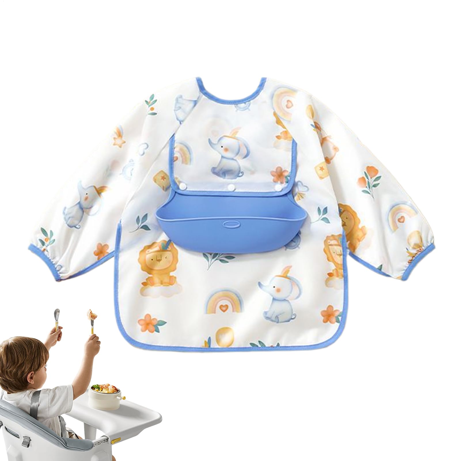 ロングスリーブ ビブ | 防水 授乳エプロン フルカバースモック | 全身カバー 食事用 エプロン 遊び時間 お絵かき 保育園 離乳食 お出かけ