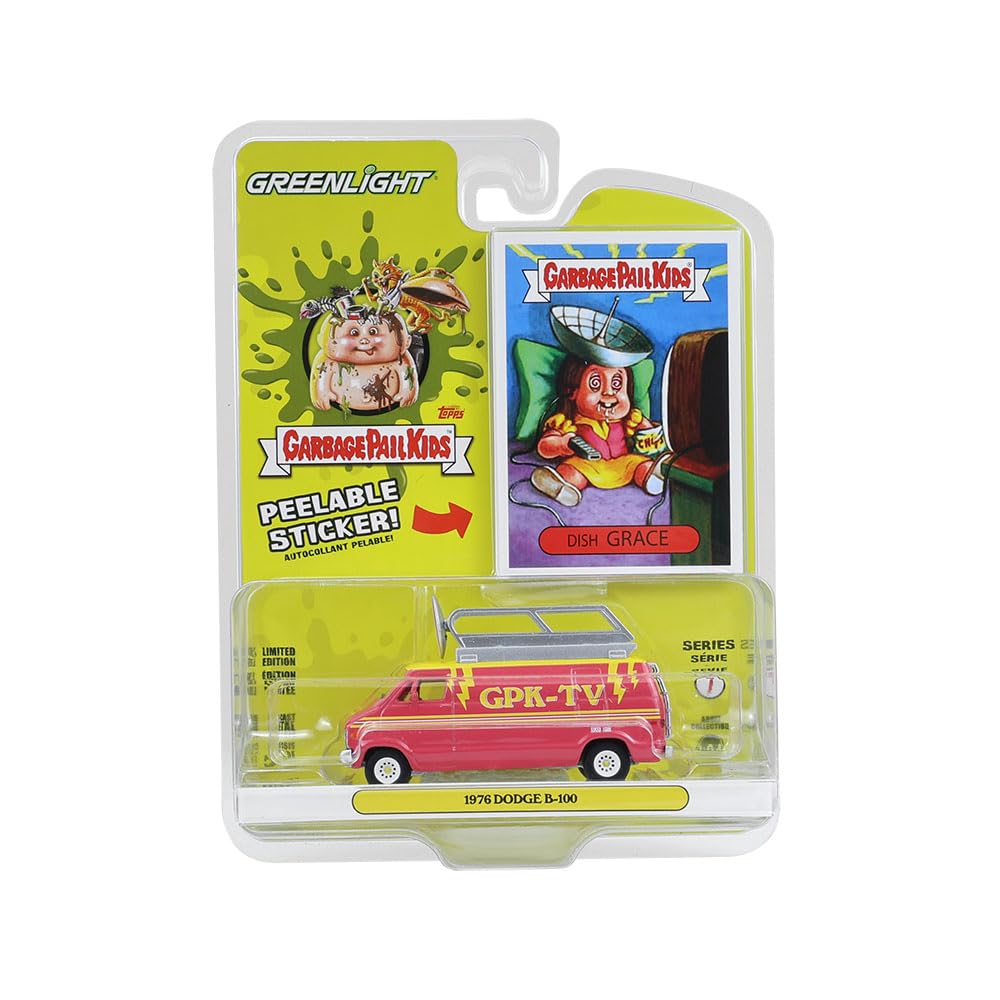 Greenlight Collectibles 54110-D 1:64 Scale Garbage Pail Series 7 - Dish Grace - 1976 Dodge B-100 with Roof Mounted Satellite Dish