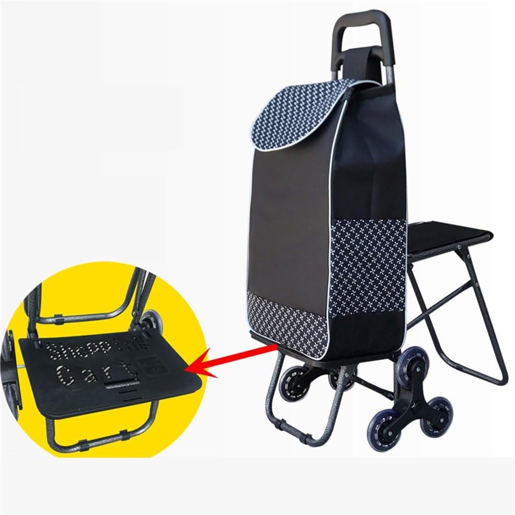 Hand Truck DELLT- Shopping Trip The Elderly Climbing Stairs Shopping Cart Supermarket To Buy Food With Seat Bearing Crystal Three Wheels Lever Car Trolley (Color : #8)