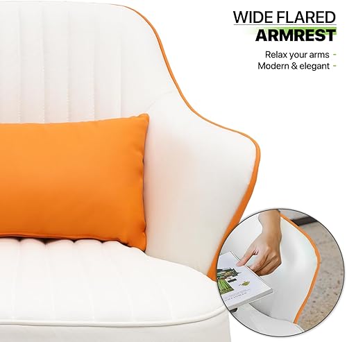 Miniatura 5 de Magshion Sillón de cuero sintético moderno de mediados de siglo con almohada lumbar, cojín de asiento grueso, capacidad de 550 libras, color blanco