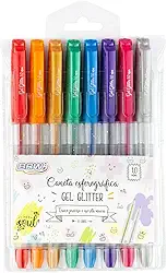 Caneta Esferográfica Gel com Glitter 1.0mm Blister com 8 Cores, BRW