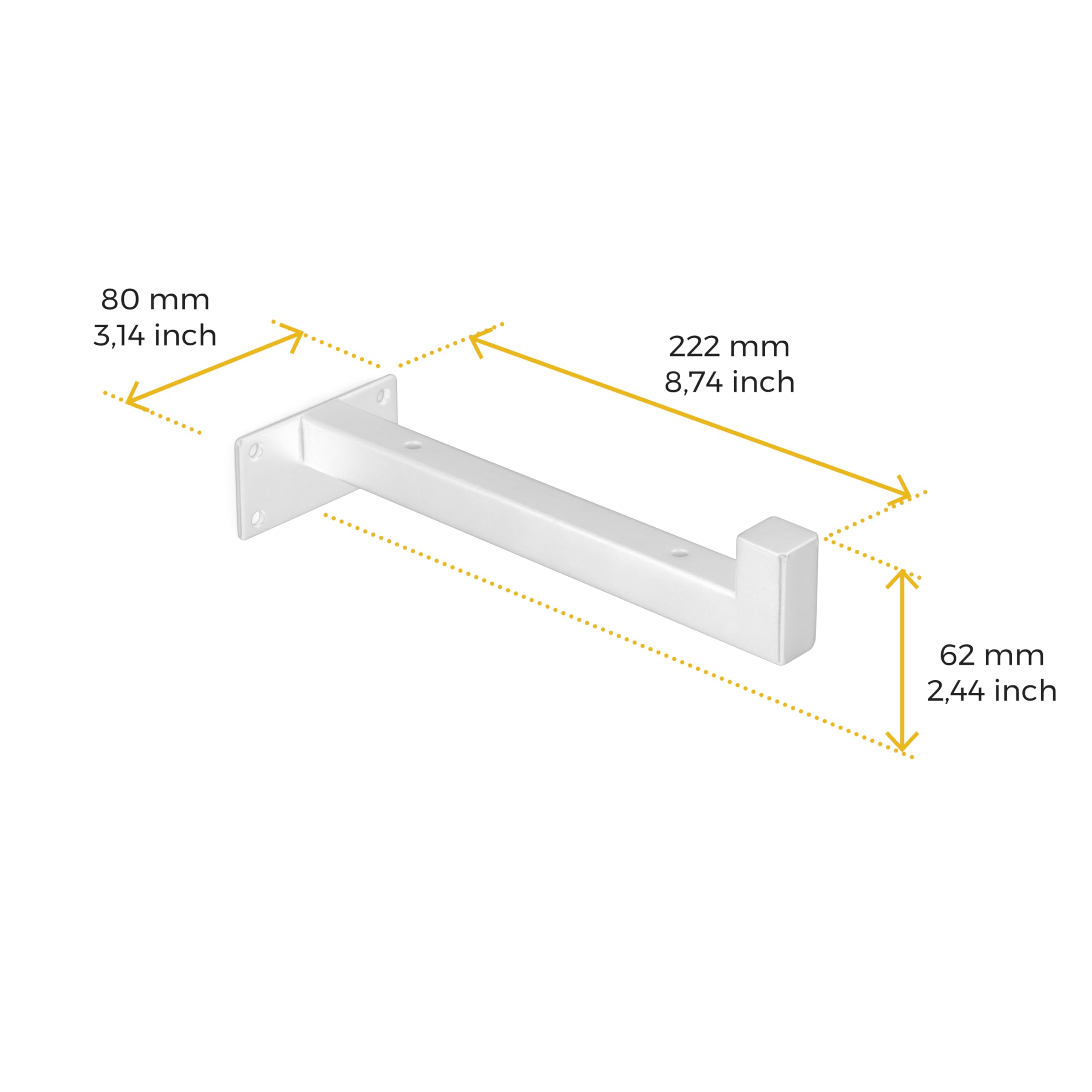 Emuca - Pair of Straight Wood Shelf Supports Straight with Square Tube, Steel, White Painted - Image 3