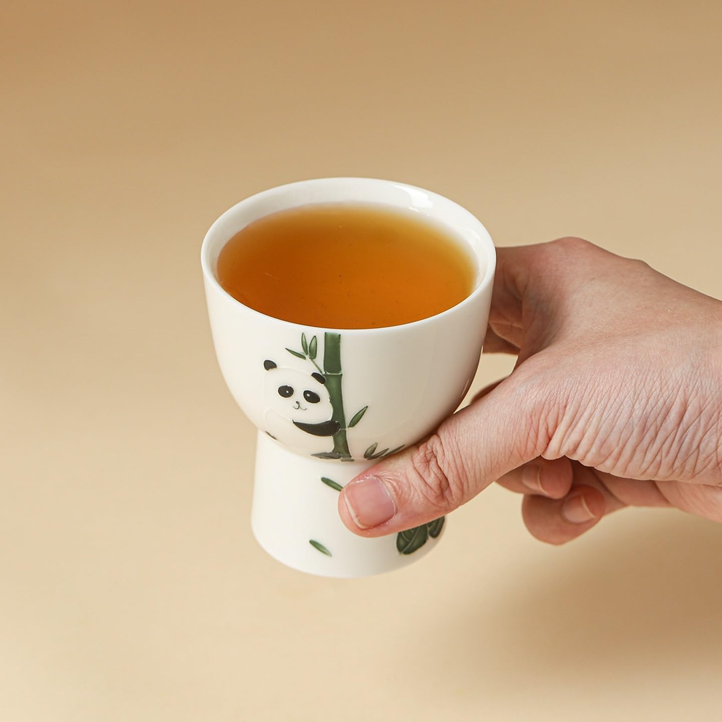 Tea Cup White Porcelain Hand-Painted Panda Host High-Foot Home Drinking Single High-end Kung Fu Set Ceramic Soaking Container