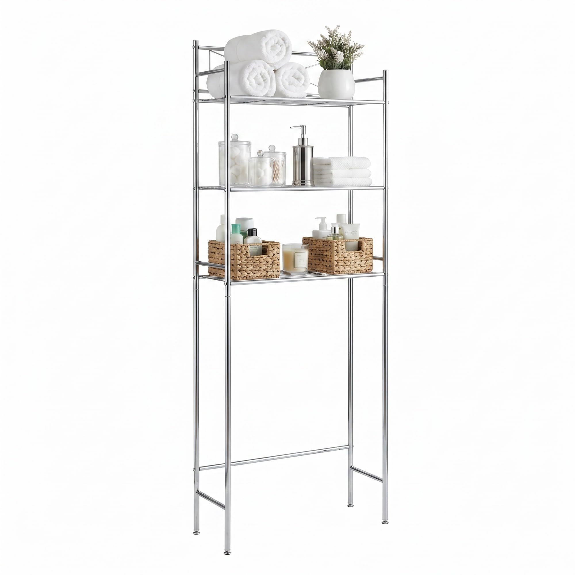 Honey-Can-Do Over-the- Toilet Storage Shelf, 3 Tiers, Steel, Chrome, 45 lbs
