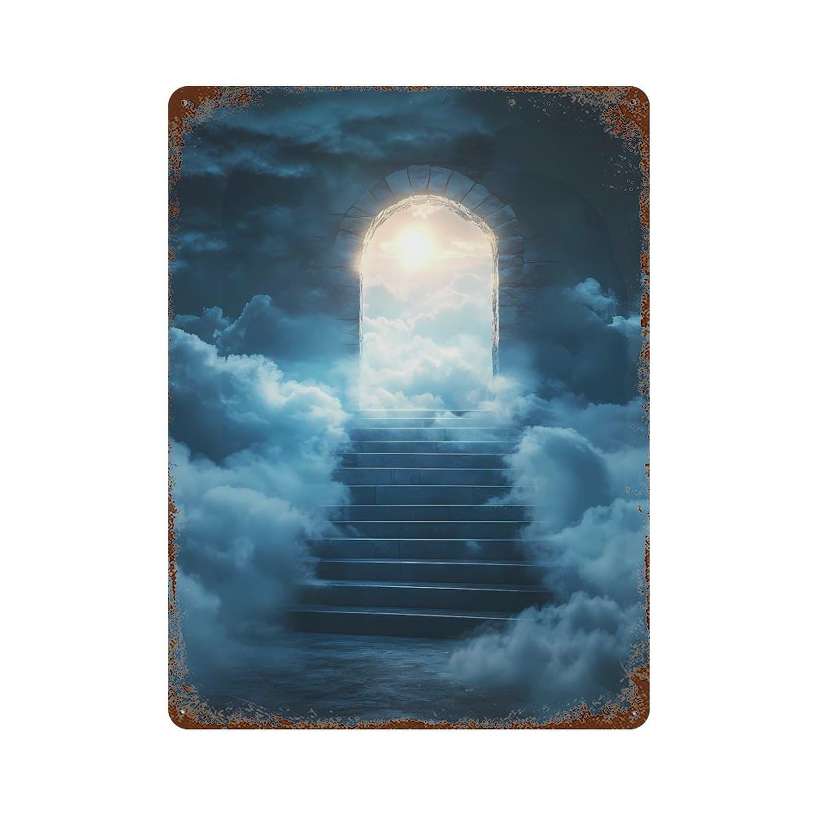 Stairway To Heaven Rusty Metal Tin Sign 15.7"x11.8", Industrial Home Decor for Garage, Pub Or Kitchen