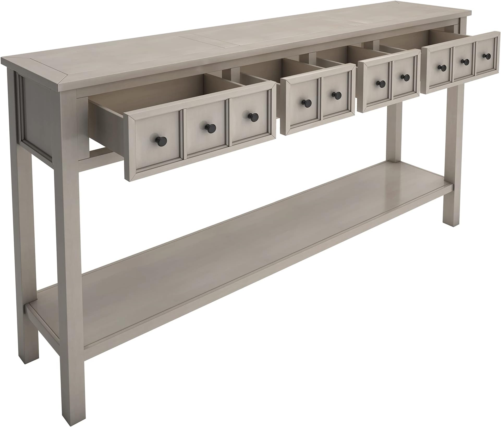 Merax Farmhouse Entryway Console Table with 4 Drawers, Long Hallway Table with Bottom Shelf, Distressed Wood Sofa Table Behind Table for Living Room Entrance, Gray Wash