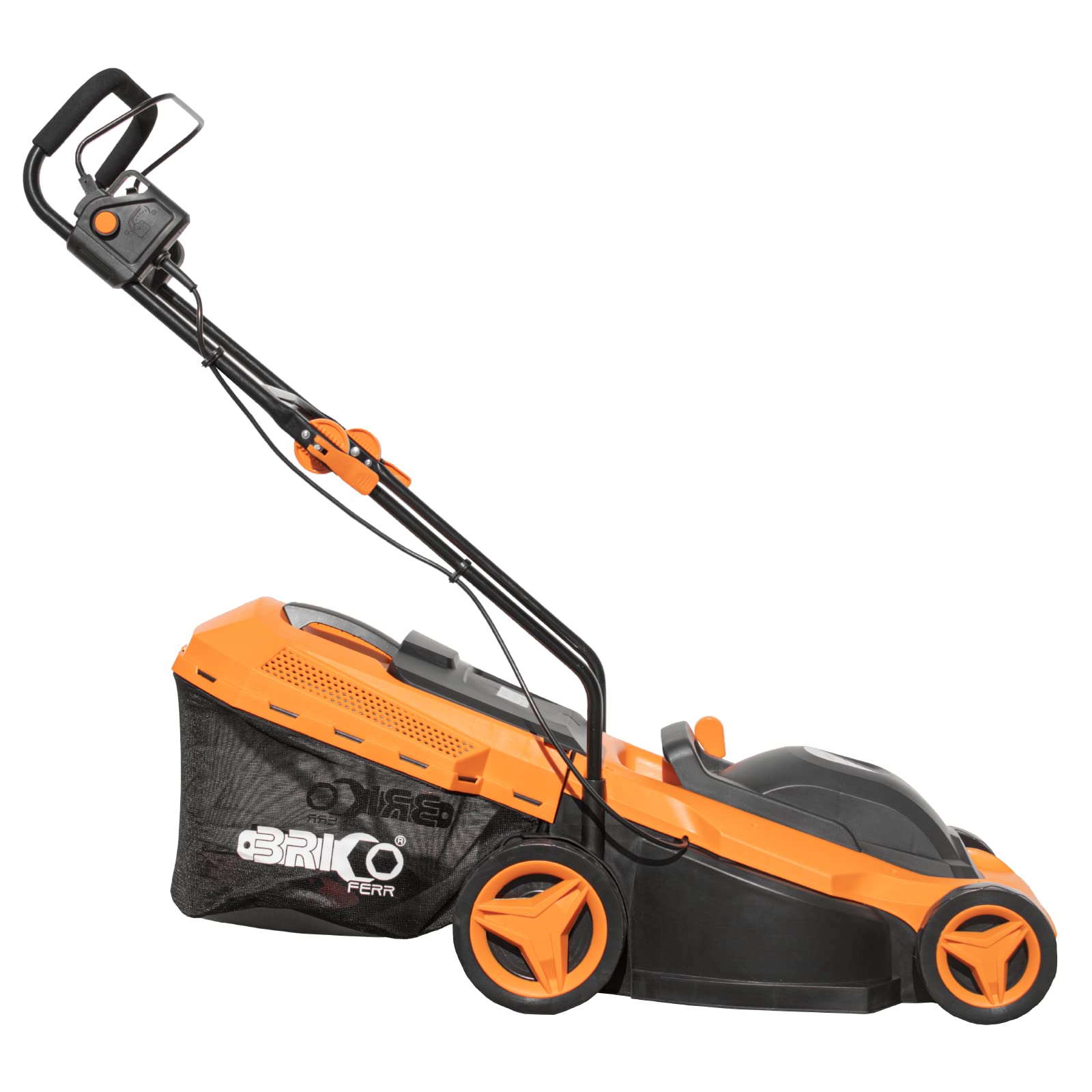 Bricoferrr Cortacésped Eléctrico - 1600W, Ancho de Corte 38 cm, Altura Regulable