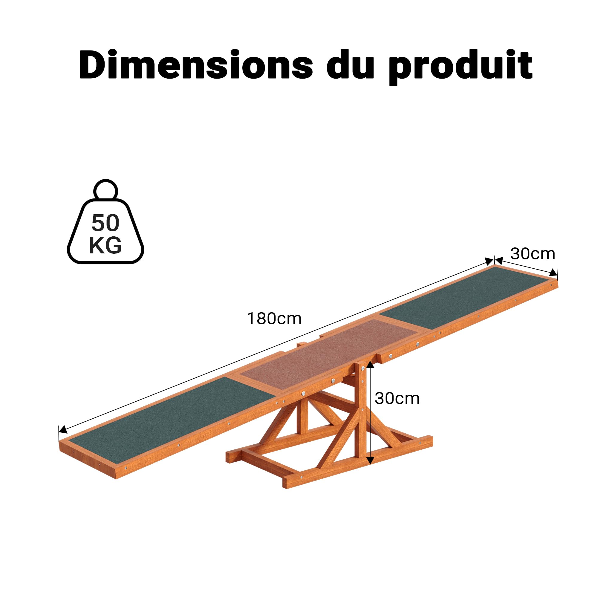 Wiltec Bascule Balançoire pour Chien – 1800 x 300 x 300 mm – capacité de Charge Max. 50 kg – Tapecul Jouet pour Chiots Sport canin Matériel d'Agility Entraînement