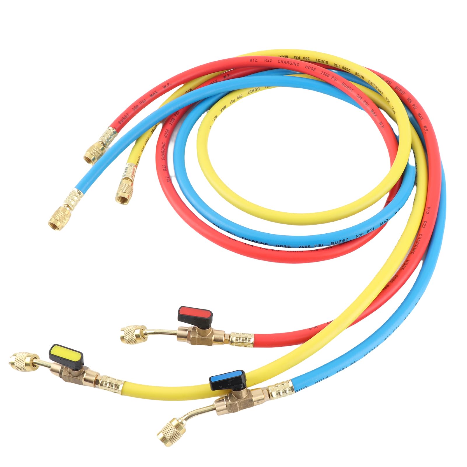 Manguera de Carga de Refrigerante Conjunto con Válvula de Bola para R12 R22 R502 Refrigerante Aire Acondicionado Ganario 1 4 SAE Presión 500 PSI Presión de Trabajo 2500 PSI