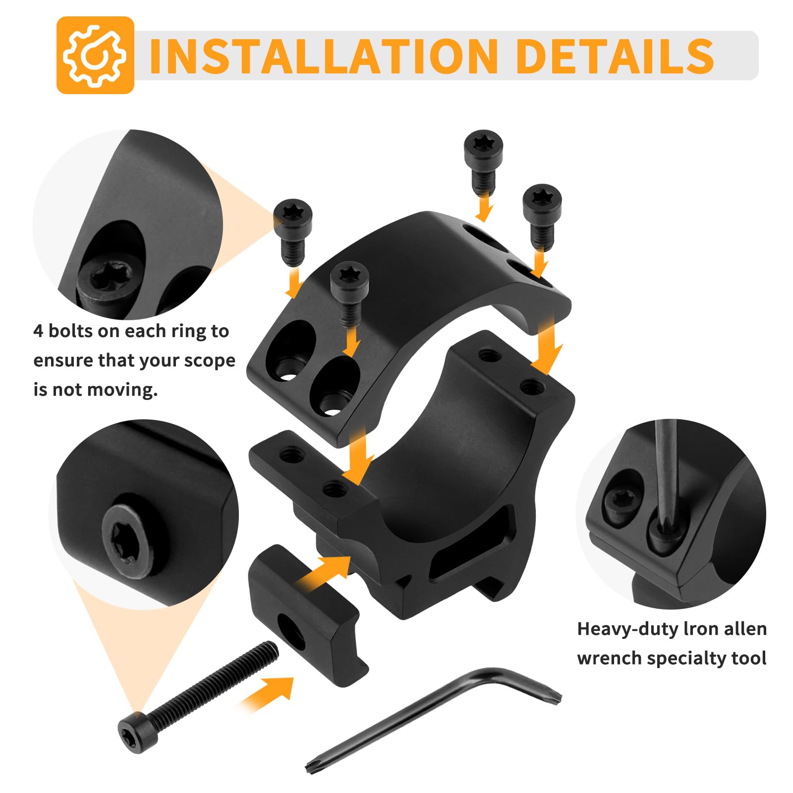 Anelli di Montaggio per Telecamera Monoculare da 30 mm / 1,18'' Anello di Montaggio per Telescopio a Profilo Medio in Alluminio Leggero Anodizzato Nero per Binari da 20 mm Doppio Anello per