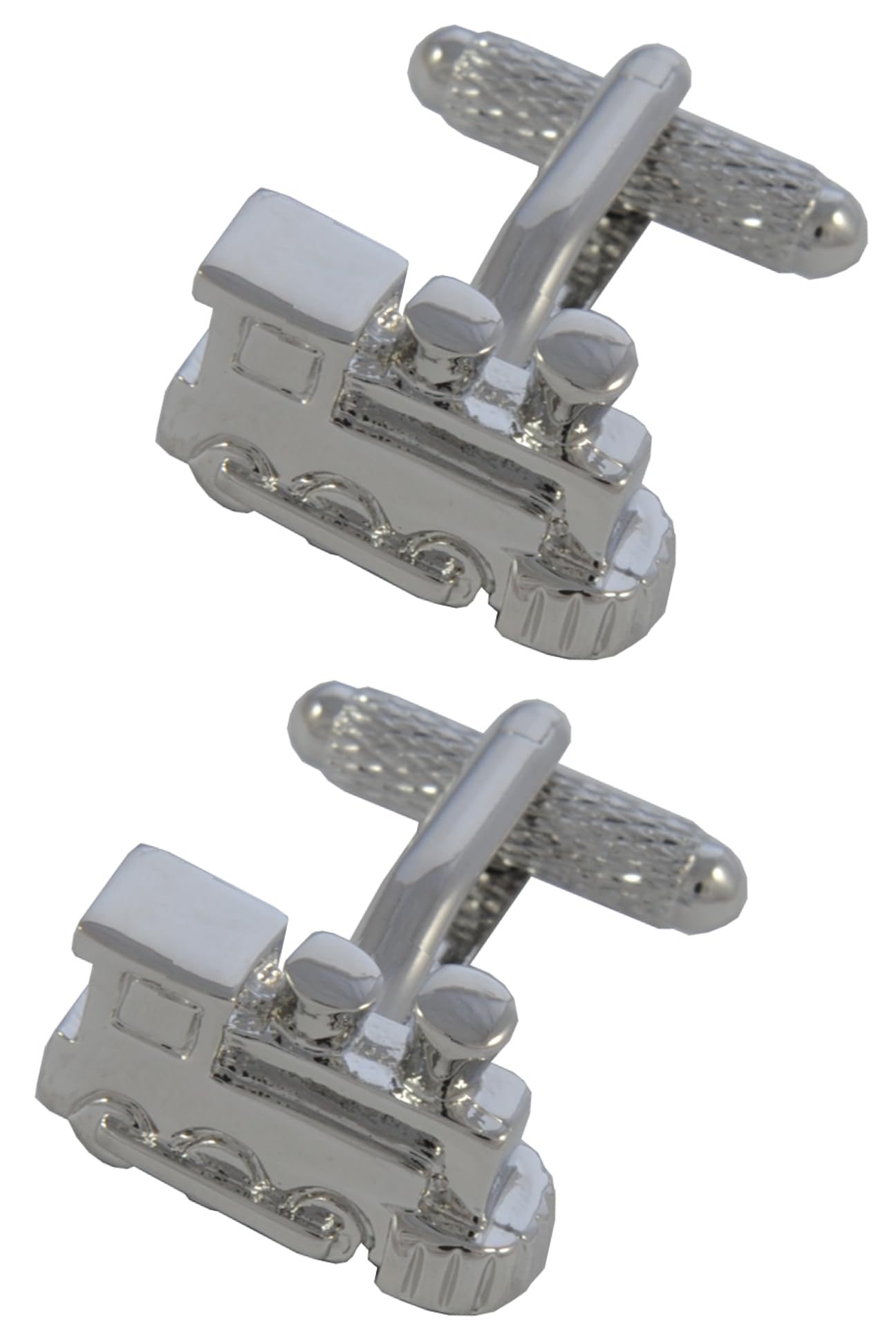 COLLAR AND CUFFS LONDON Gemelos con Caja DE Regalo - Tren a Vapor - Latón - Color Plata - Carril Ferrocarril