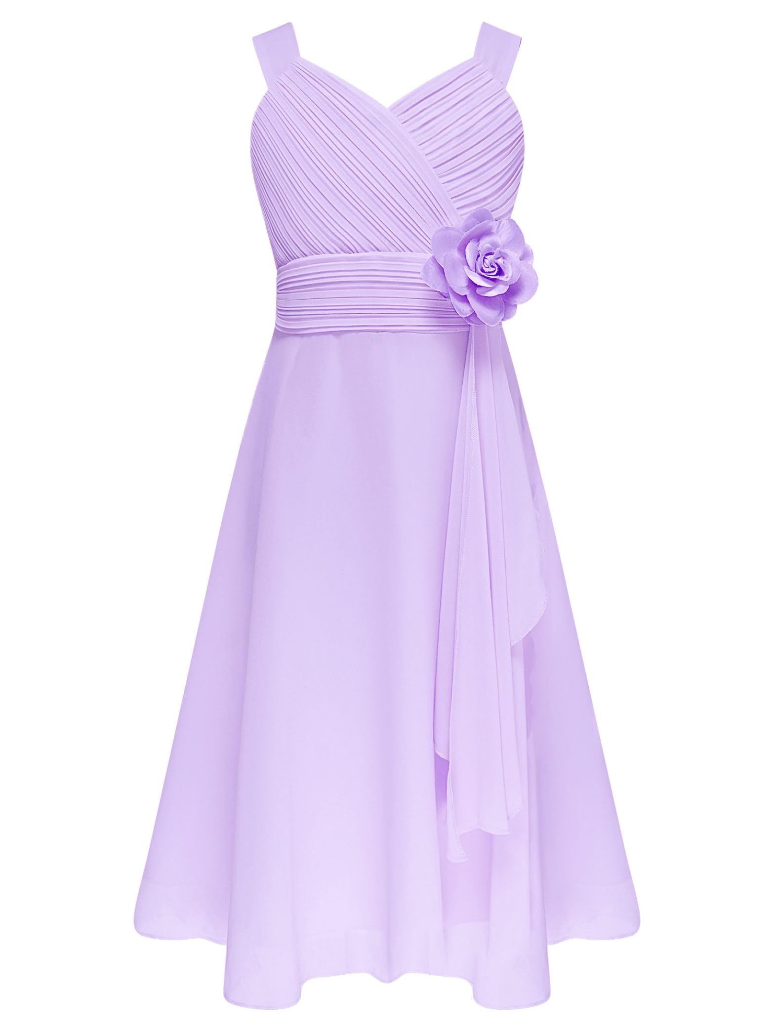 Hedmy Vestido Elegante de Dama del Honor para Niña Vestido Verano de Gasa Plisada con Flores Vestido de Cumpleaños Desfile 5-16 Años