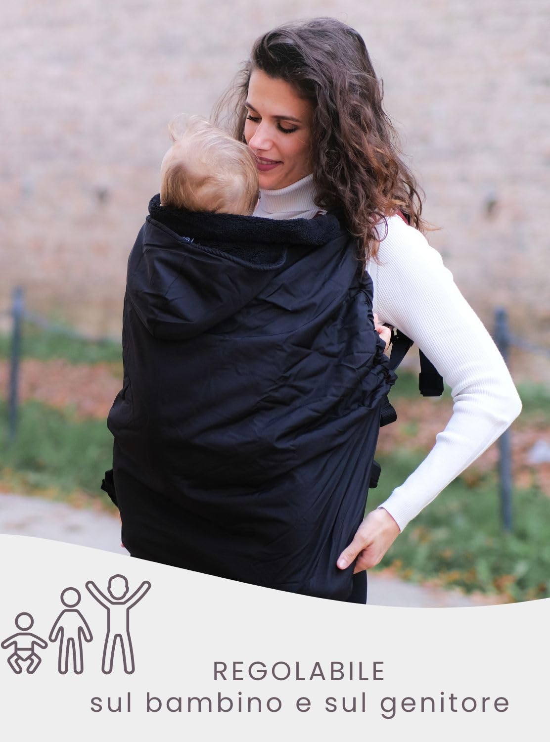 Neko Cover Invernale Universale per Marsupio e Fascia Porta-Bebè – 2 in 1 per Marsupio, Fascia, Porta Bimbo, Passeggino, Ovetto – Impermeabile, Antivento e Calda per Neonati (Nero)