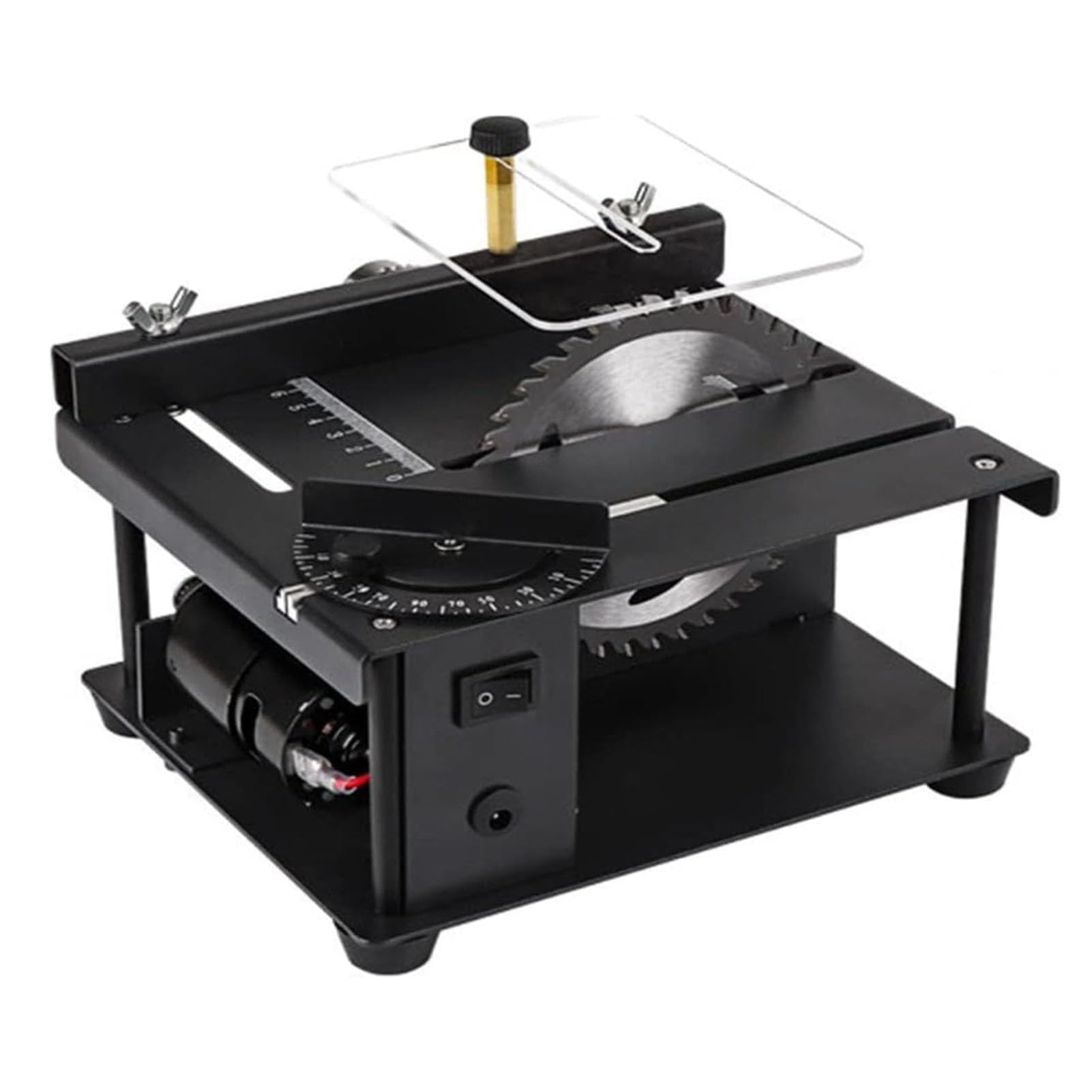 Mini Sierra de Mesa, Sierra de Escritorio Multifuncional, Sierra de Mesa de Hobby de 100 W para Carpintería, Corte de 0-90°, Velocidad Ajustable de 7 Niveles