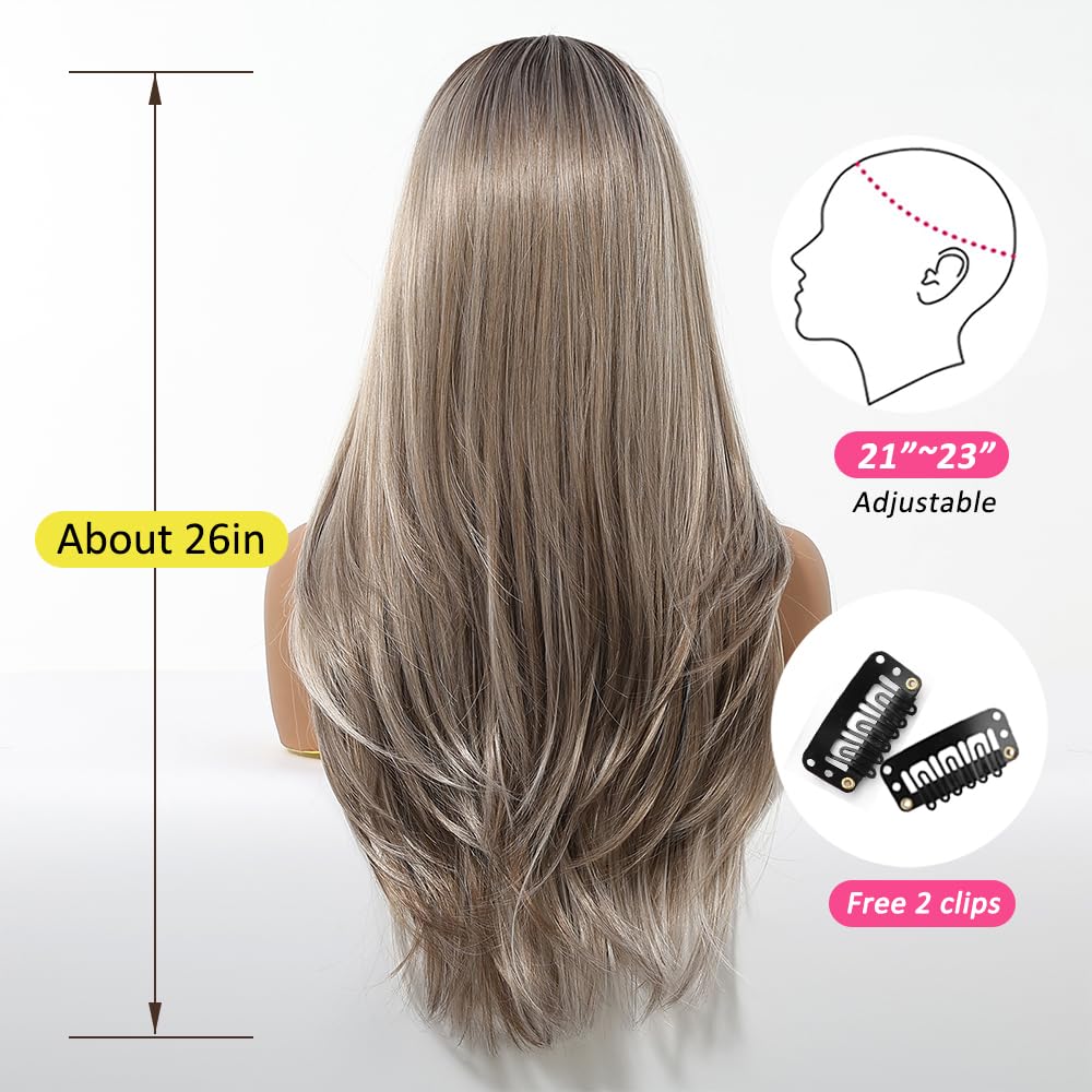 OUFEI Ash Blonde Wigs for Women with Fringe Long Natural Straight Synthetic Hair Heat Resistant Wigs for Daily Party Cosplay Wear - Image 4