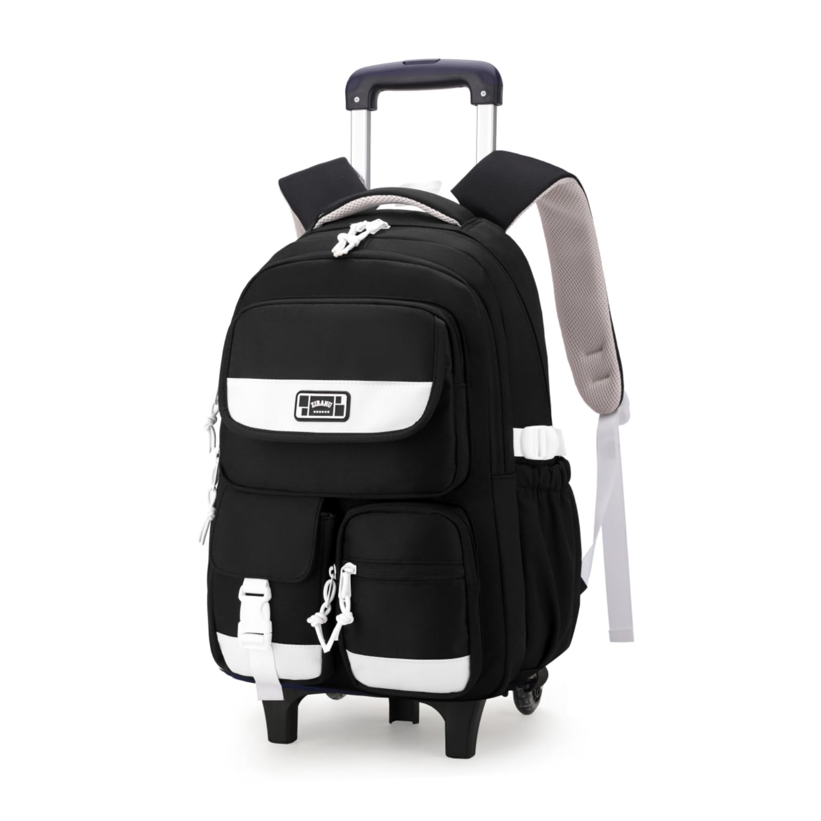 LANSHIYASolid Color Rolling Backpack for Girls Boys Cute Elementary school bag with wheels,Black Trolley Bags for Travel